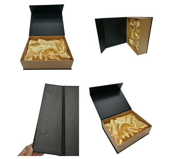 black cardboard boxes